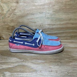 Vans Surf Siders Boat Deck Shoes Women’s Size 9 Canvas Blue Pink Loafers